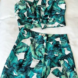 2 piece tropical leaf print top/ pant set